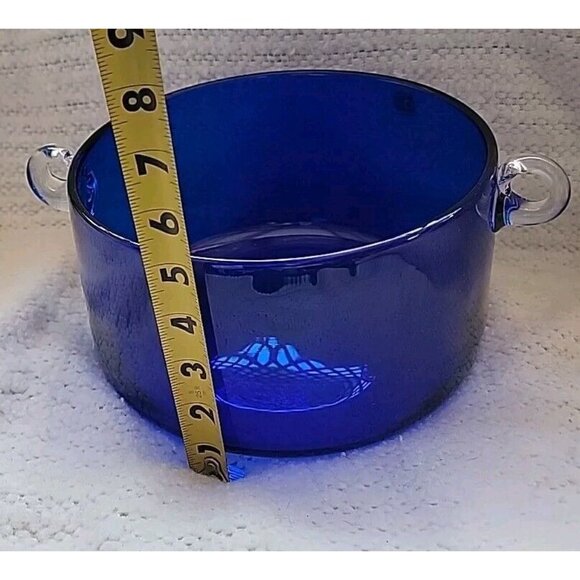 Vintage Blenko Cobalt Blue Glass Handmade Straight Sides  With Handles - Picture 8 of 8